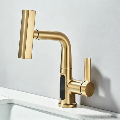Robinet cuisine extractible à cascade et affichage numérique – variante Or