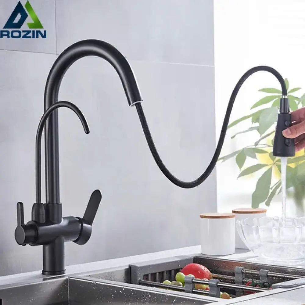 Robinet Purificateur D Eau Cuisine Noir 360 Extractible Pulvérisateur