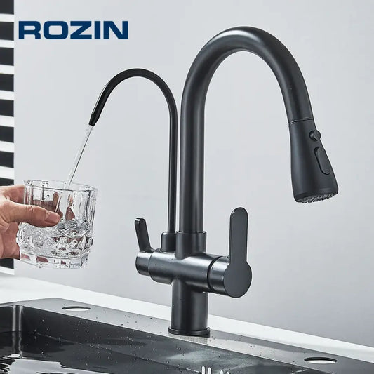 Robinet Purificateur D Eau Cuisine Noir 360 Extractible Pulvérisateur