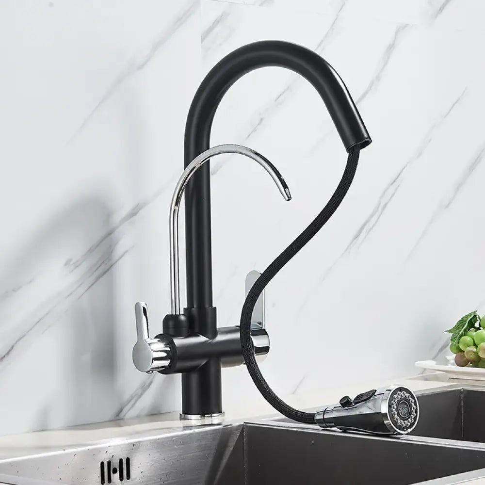 Robinet Purificateur D Eau Cuisine Noir 360 Extractible Pulvérisateur