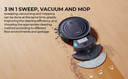 Robot aspirateur laveur 3 en 1 avec application - robot aspirateur laveur connecté 3 en 1