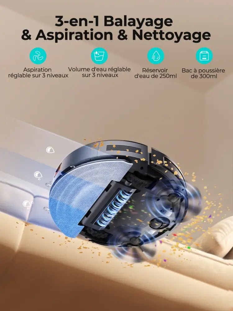 Robot aspirateur laveur 3 en 1 avec application - robot aspirateur laveur connecté 3 en 1