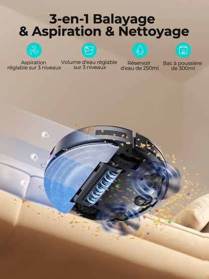 Robot aspirateur laveur 3 en 1 avec application - robot aspirateur laveur connecté 3 en 1