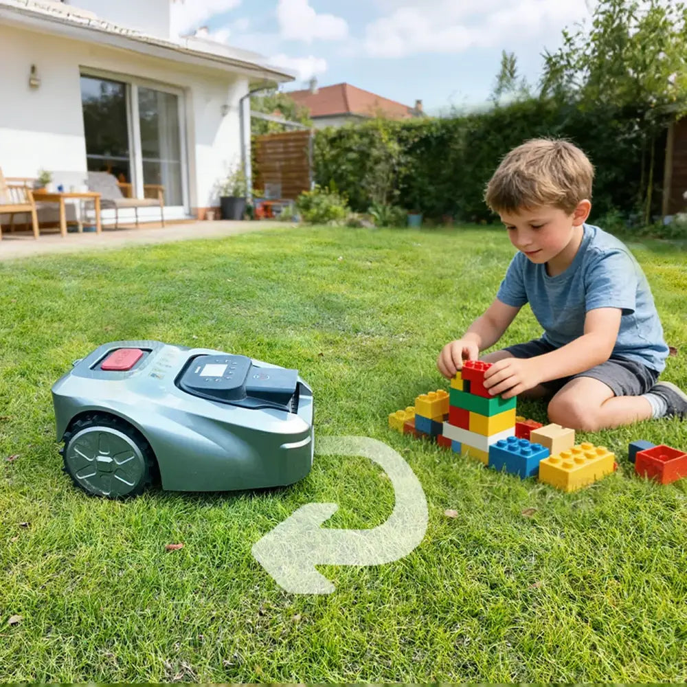 Robot tondeuse sans fil périphérique RTK + vision IA – 1 000 m² - Gris / France / Prise européenne - Robot tondeuse RTK