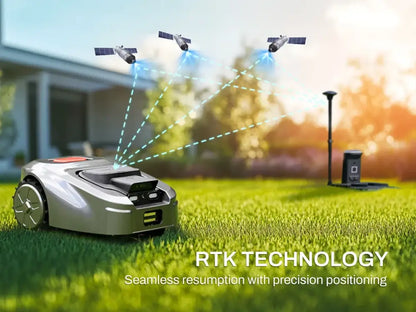 Robot tondeuse sans fil périphérique RTK + vision IA – 1 000 m² - Gris / France / Prise européenne - Robot tondeuse RTK