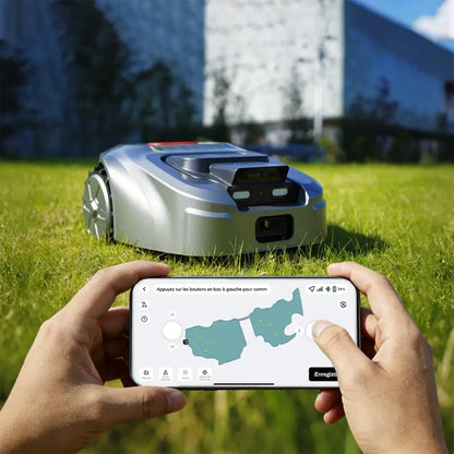 Robot tondeuse sans fil périphérique RTK + vision IA – 1 000 m² - Gris / France / Prise européenne - Robot tondeuse RTK
