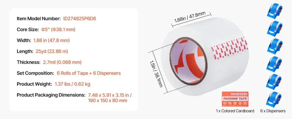 Ruban d’emballage transparent – lot de 6 avec dévidoir - Ruban d’emballage