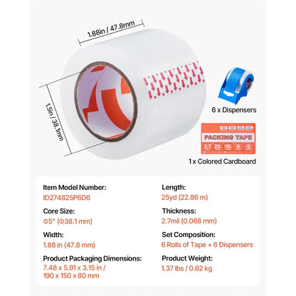 Ruban d’emballage transparent – lot de 6 avec dévidoir - Lot de 6 rouleaux + dévidoir / États-Unis - Ruban d’emballage