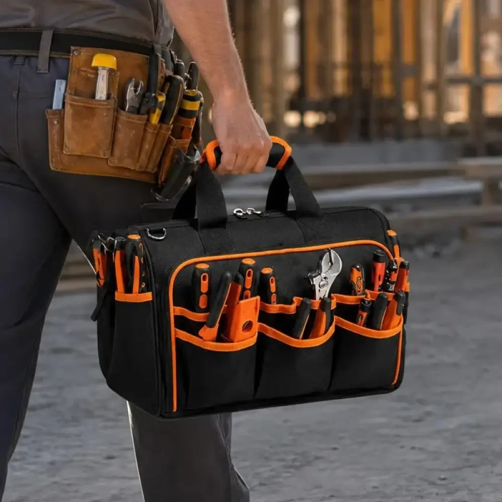 Sac à outils en tissu Oxford avec bandoulière – noir – détail 6