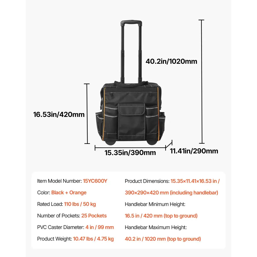 Sac À Outils Roulant 110 Lbs Avec 25 Poches Et Poignée Télescopique - 15 in / France