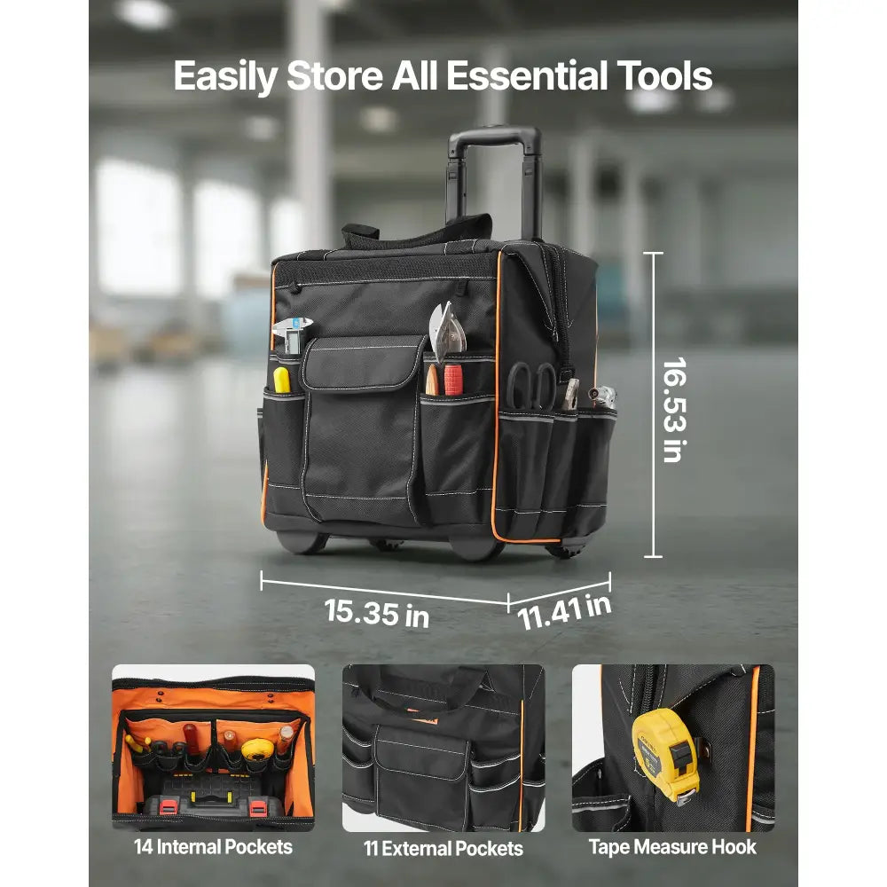 Sac À Outils Roulant 110 Lbs Avec 25 Poches Et Poignée Télescopique