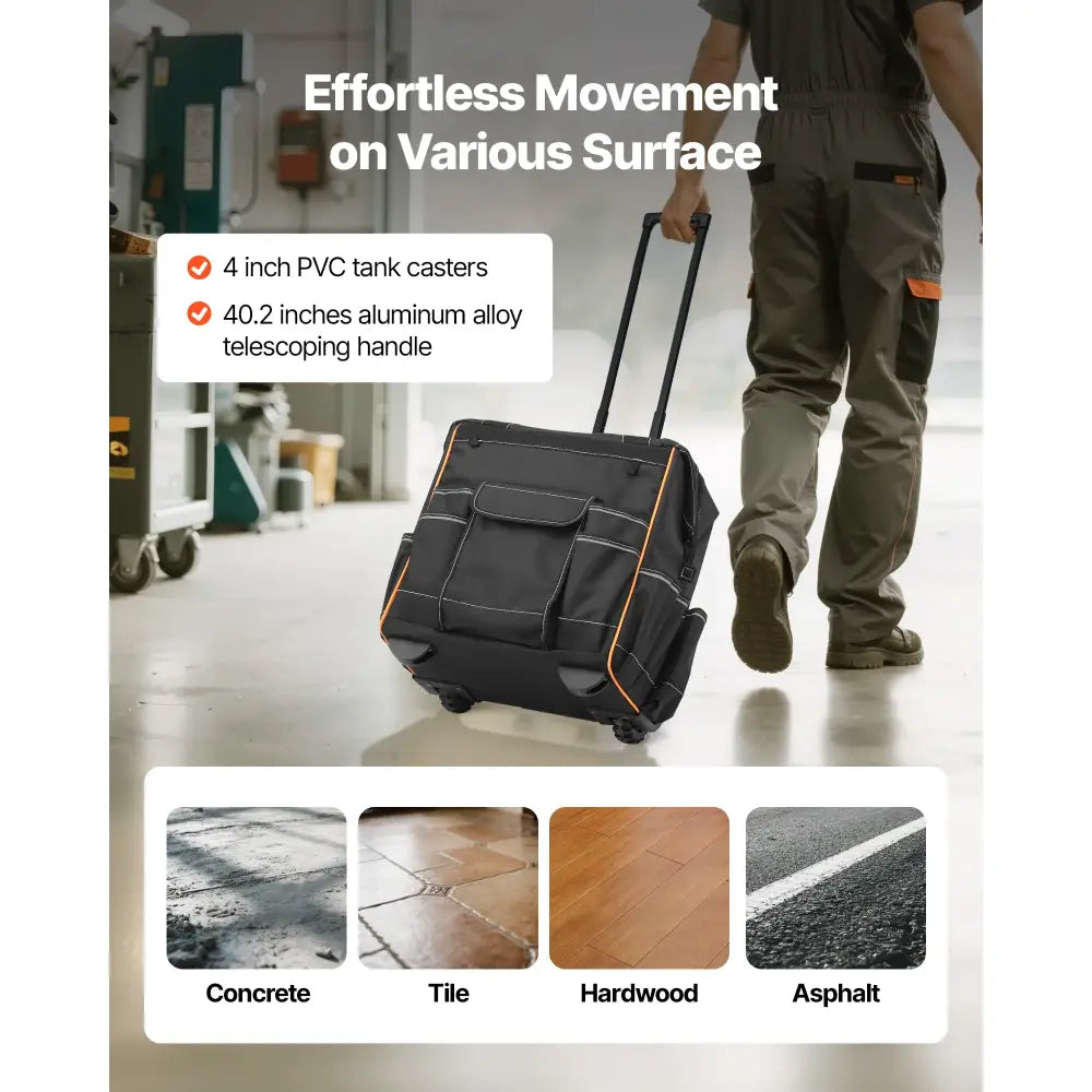 Sac À Outils Roulant 110 Lbs Avec 25 Poches Et Poignée Télescopique