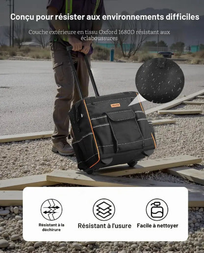 Sac à outils roulant 110 lbs avec 25 poches et poignée télescopique