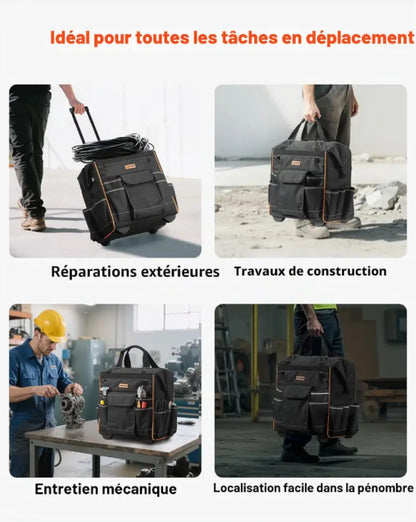Sac à outils roulant 110 lbs avec 25 poches et poignée télescopique