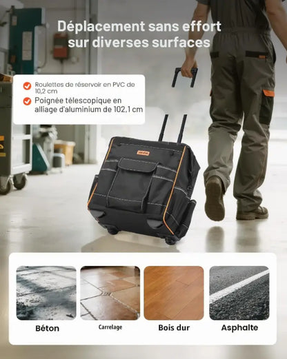 Sac à outils roulant 110 lbs avec 25 poches et poignée télescopique