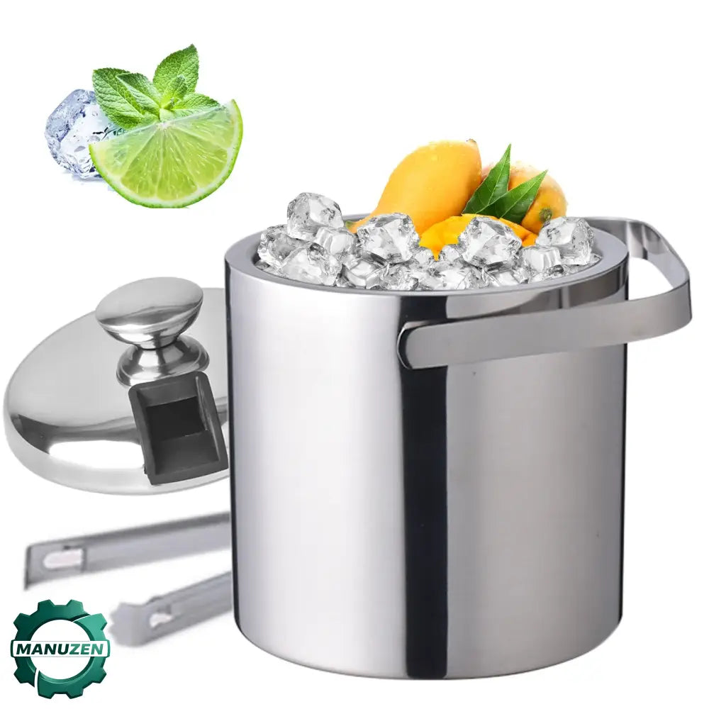 Seau à glace isolé double paroi 1,3 L avec pinces et couvercle