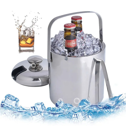 Seau à glace isolé double paroi 1,3 L avec pinces et couvercle