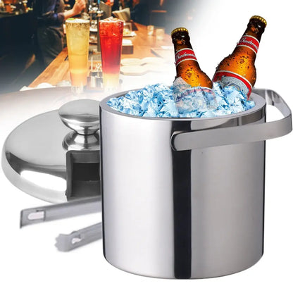 Seau à glace isolé double paroi 1,3 L avec pinces et couvercle
