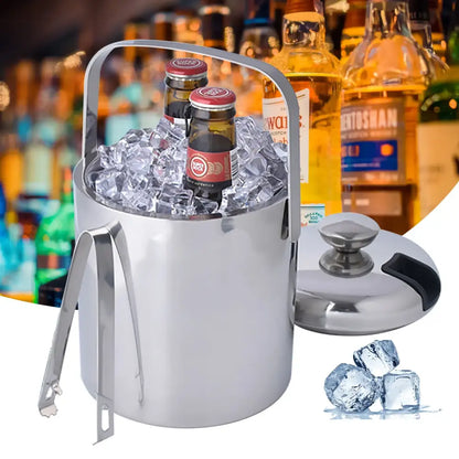 Seau à glace isolé double paroi 1,3 L avec pinces et couvercle