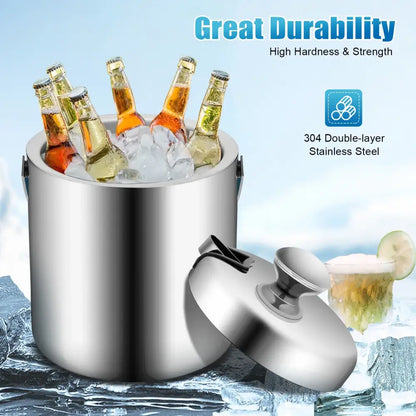 Seau à glace isolé double paroi 1,3 L avec pinces et couvercle