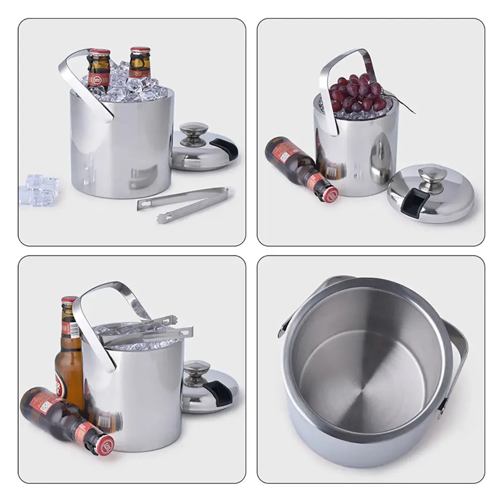 Seau à glace isolé double paroi 1,3 L avec pinces et couvercle