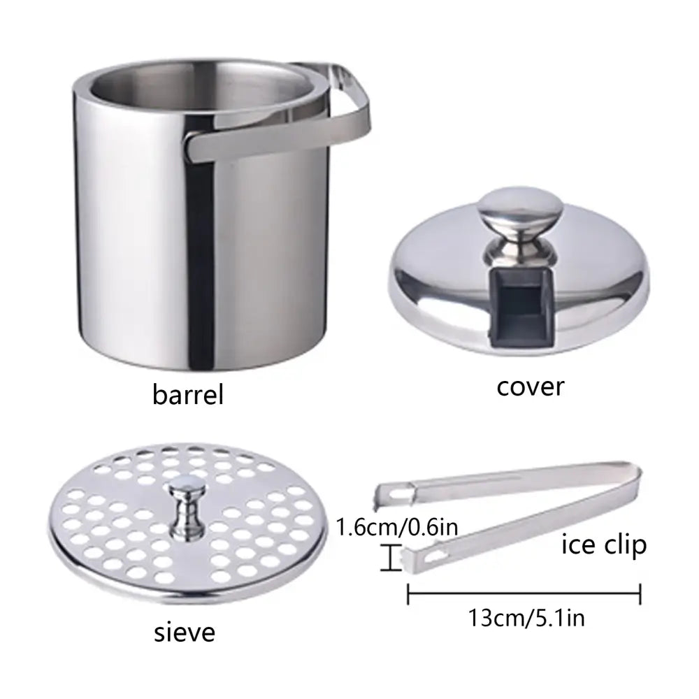 Seau à glace isolé double paroi 1,3 L avec pinces et couvercle