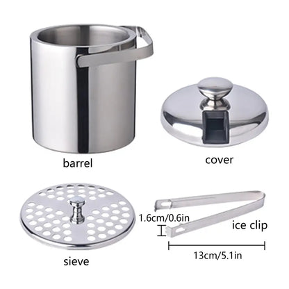 Seau à glace isolé double paroi 1,3 L avec pinces et couvercle