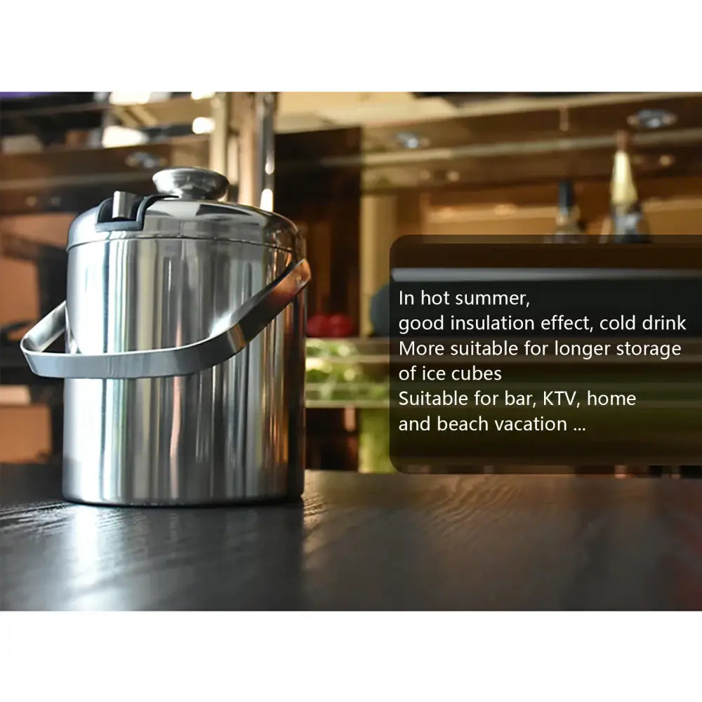 Seau à glace isolé double paroi 1,3 L avec pinces et couvercle