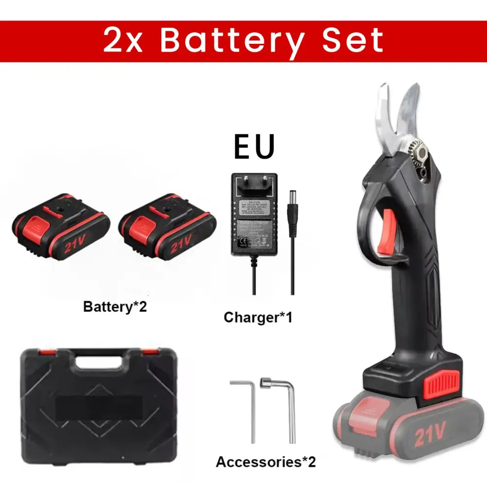 Sécateur Électrique Sans Fil 1200W 25mm - Coupe Puissante Pour Arbres Fruitiers Noir 2 batteries 1 Chargeur France