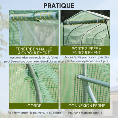 Serre Tunnel De Jardin 5,75M2 Porte Et Fenêtres Enroulables