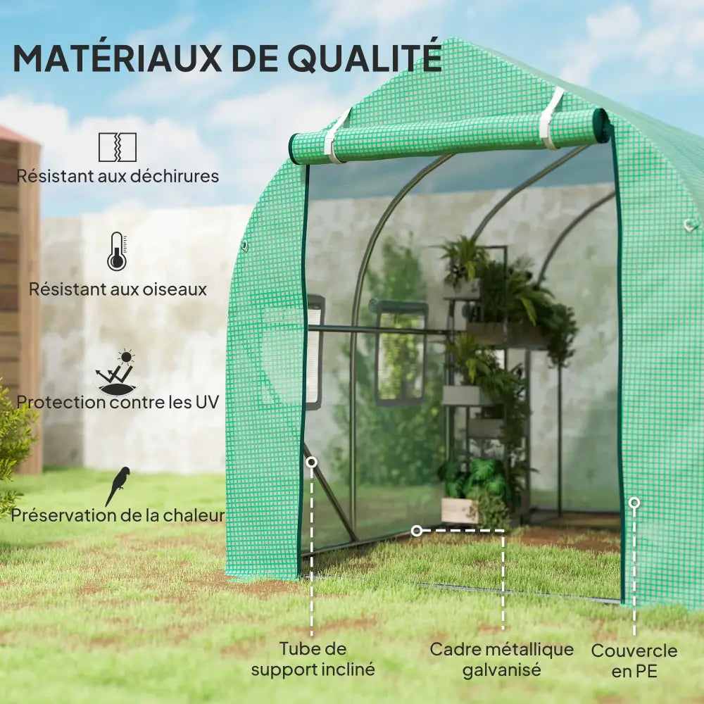 Serre Tunnel De Jardin 5,75M2 Porte Et Fenêtres Enroulables