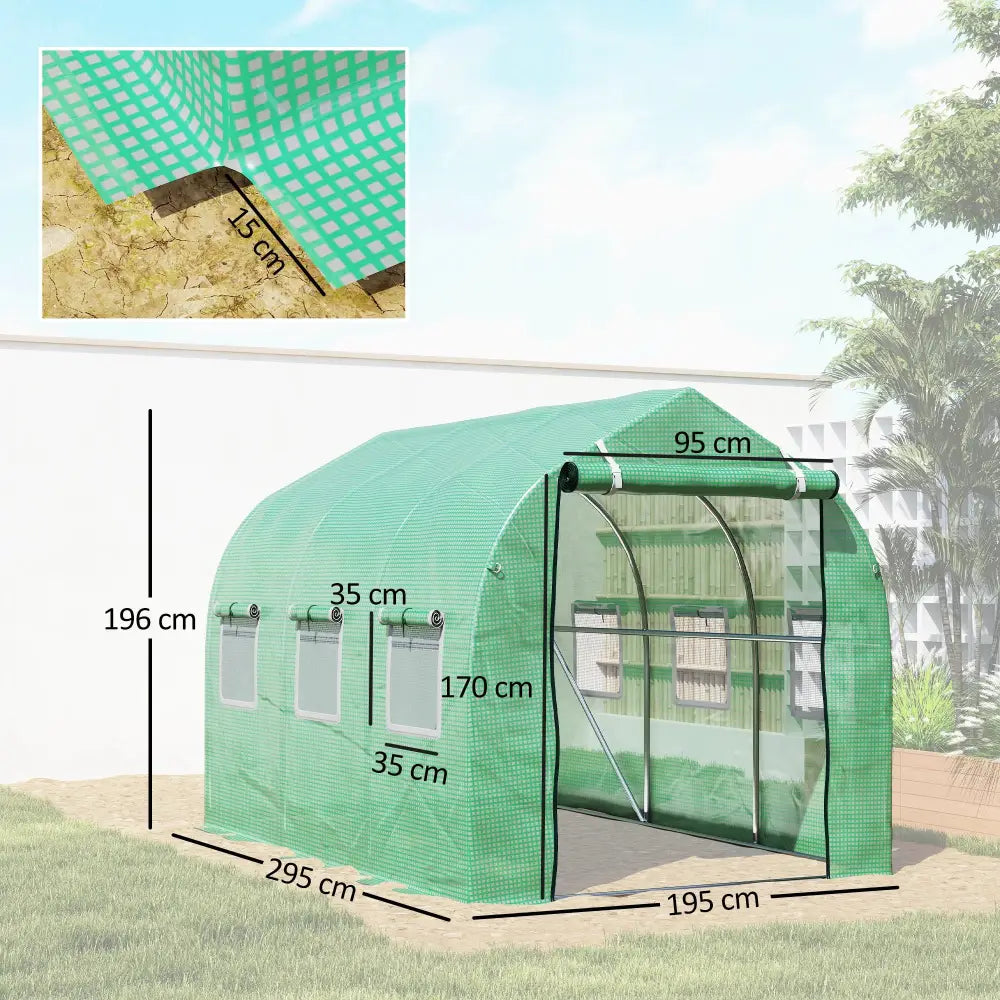 Serre Tunnel De Jardin 5,75M2 Porte Et Fenêtres Enroulables