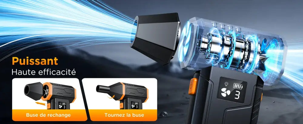 Souffleur dépoussiérant rechargeable 120 W – 3 vitesses - Noir / France - souffleur dépoussiérant rechargeable