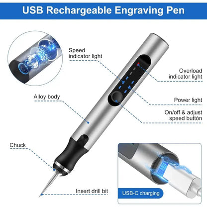 Stylo graveur électrique USB avec 37 embouts – détail 3
