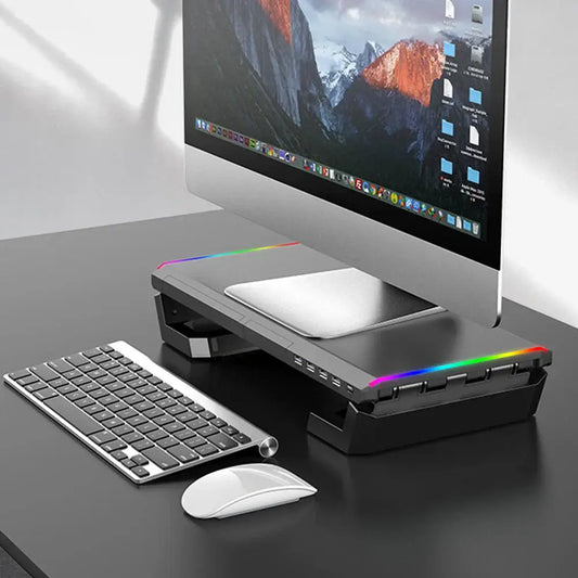 Support D'Écran Ergonomique Avec Ports USB 3.0 Et Étagère De Bureau