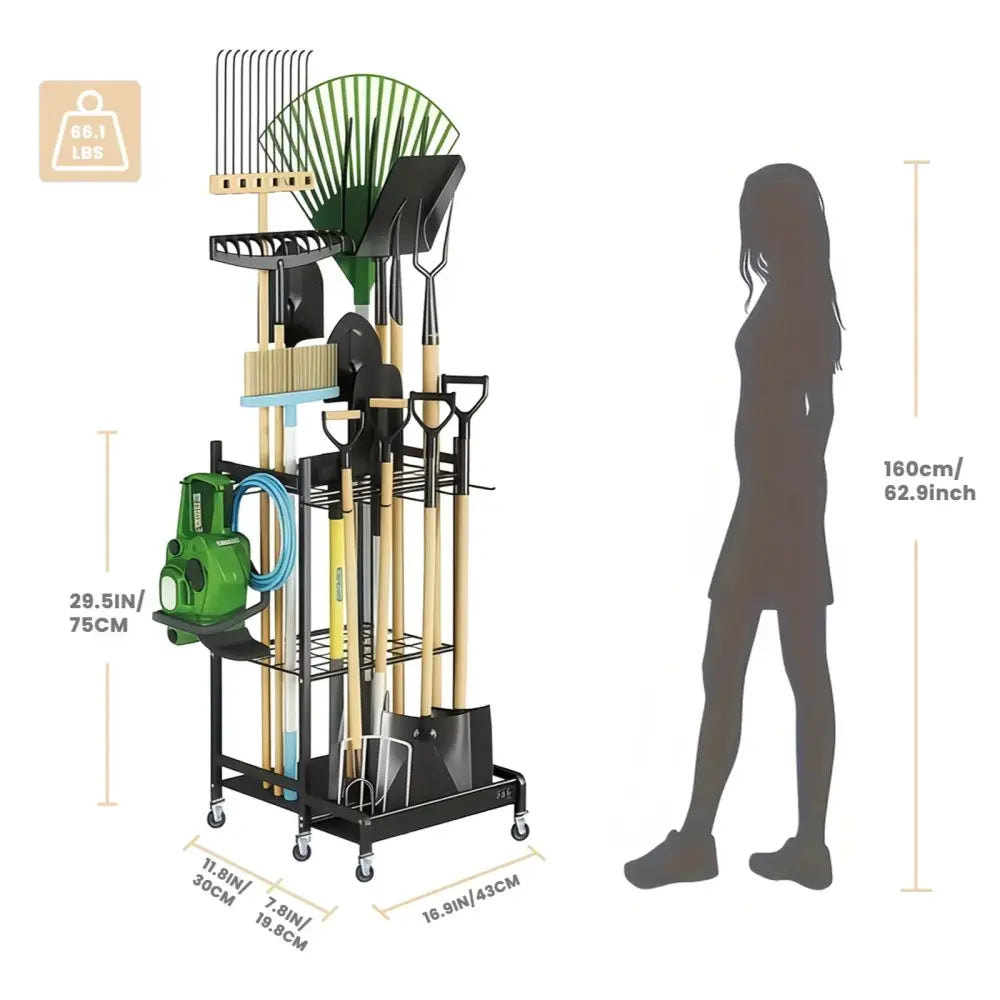 Support mobile pour outils de jardin à roulettes – détail produit 4