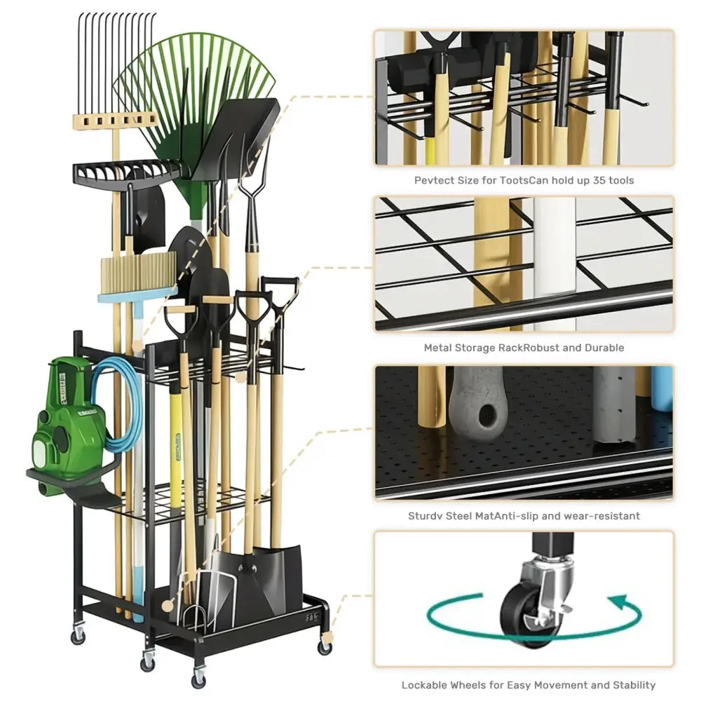 Support mobile pour outils de jardin à roulettes – détail produit 5
