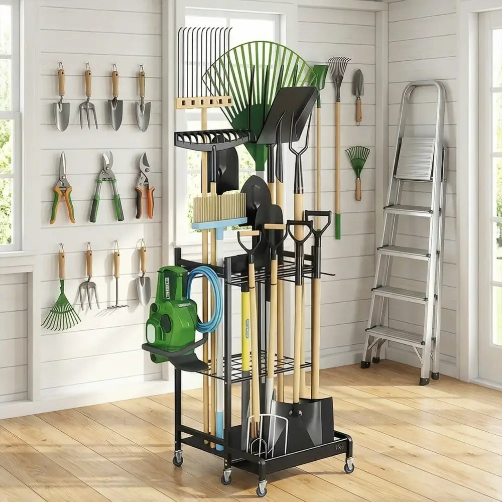 Support mobile pour outils de jardin à roulettes – détail produit 2