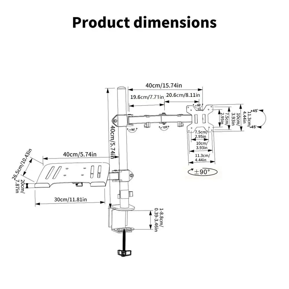 Support moniteur universel 27 pouces, rotation à 90°