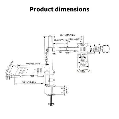 Support moniteur universel 27 pouces, rotation à 90°