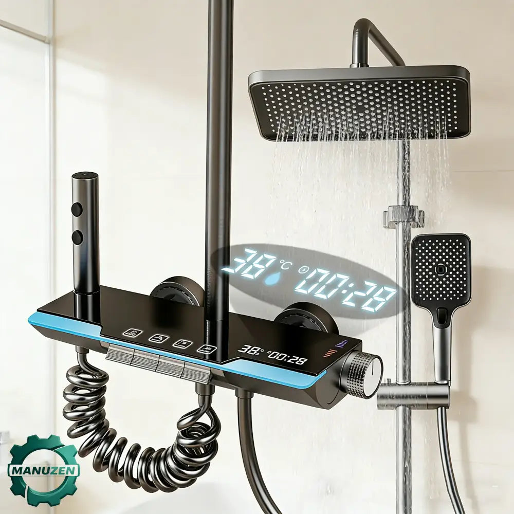 Système de douche gris à commandes piano et affichage numérique – vue principale