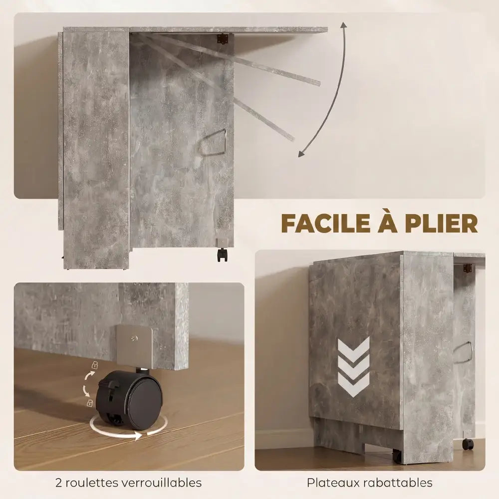 Table à manger pliante HOMCOM 6 places avec roulettes – gris - Gris / France - Tables à manger pliantes