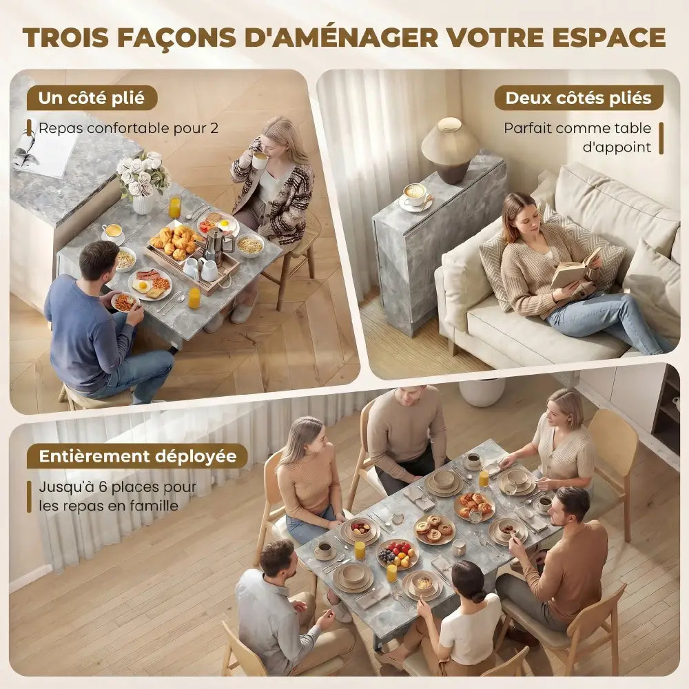 Table à manger pliante HOMCOM 6 places avec roulettes – gris - Gris / France - Tables à manger pliantes
