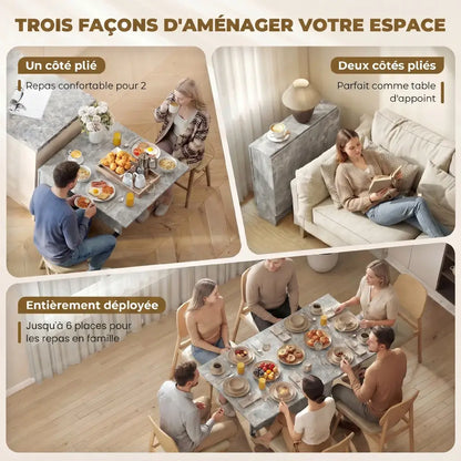 Table à manger pliante HOMCOM 6 places avec roulettes – gris - Gris / France - Tables à manger pliantes
