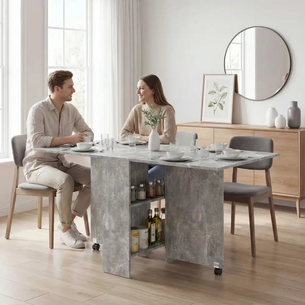 Table à manger pliante HOMCOM 6 places avec roulettes – gris - Gris / France - Tables à manger pliantes