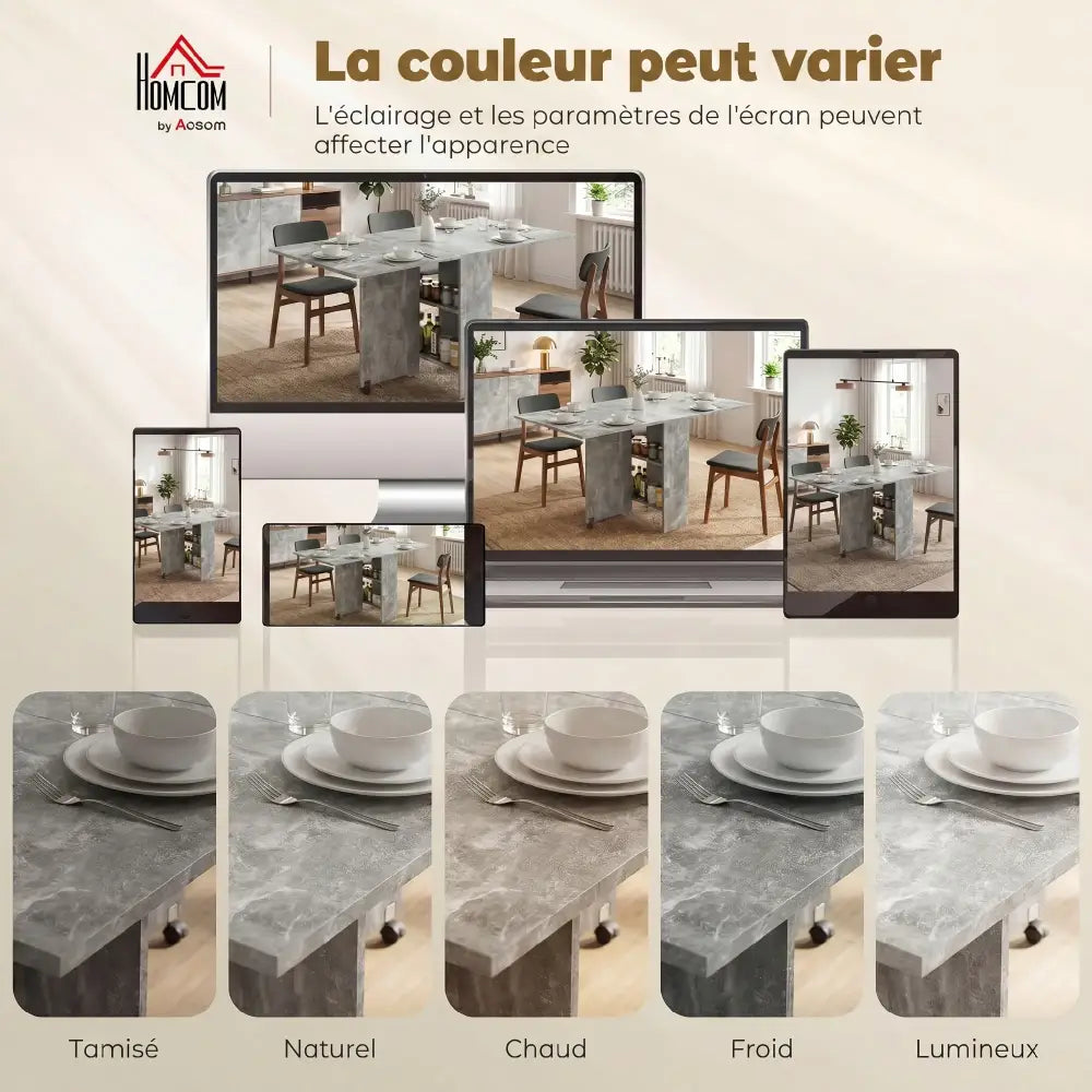 Table à manger pliante HOMCOM 6 places avec roulettes – gris - Gris / France - Tables à manger pliantes