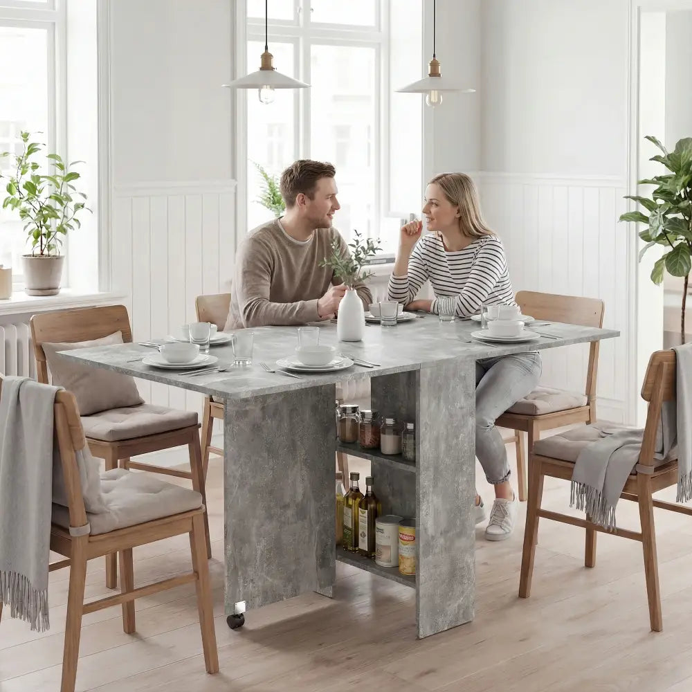 Table à manger pliante HOMCOM 6 places avec roulettes – gris - Gris / France - Tables à manger pliantes