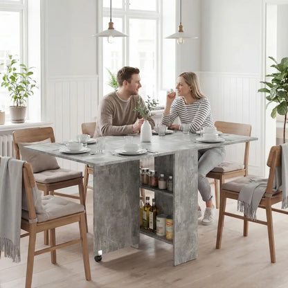Table à manger pliante HOMCOM 6 places avec roulettes – gris - Gris / France - Tables à manger pliantes