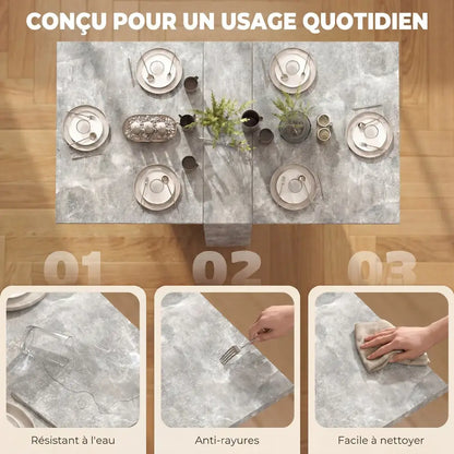 Table à manger pliante HOMCOM 6 places avec roulettes – gris - Gris / France - Tables à manger pliantes