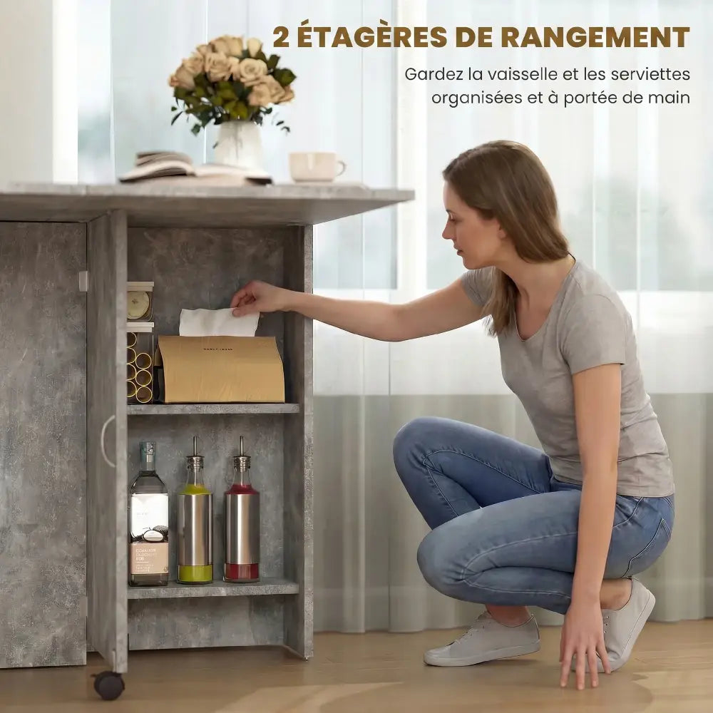 Table à manger pliante HOMCOM 6 places avec roulettes – gris - Gris / France - Tables à manger pliantes